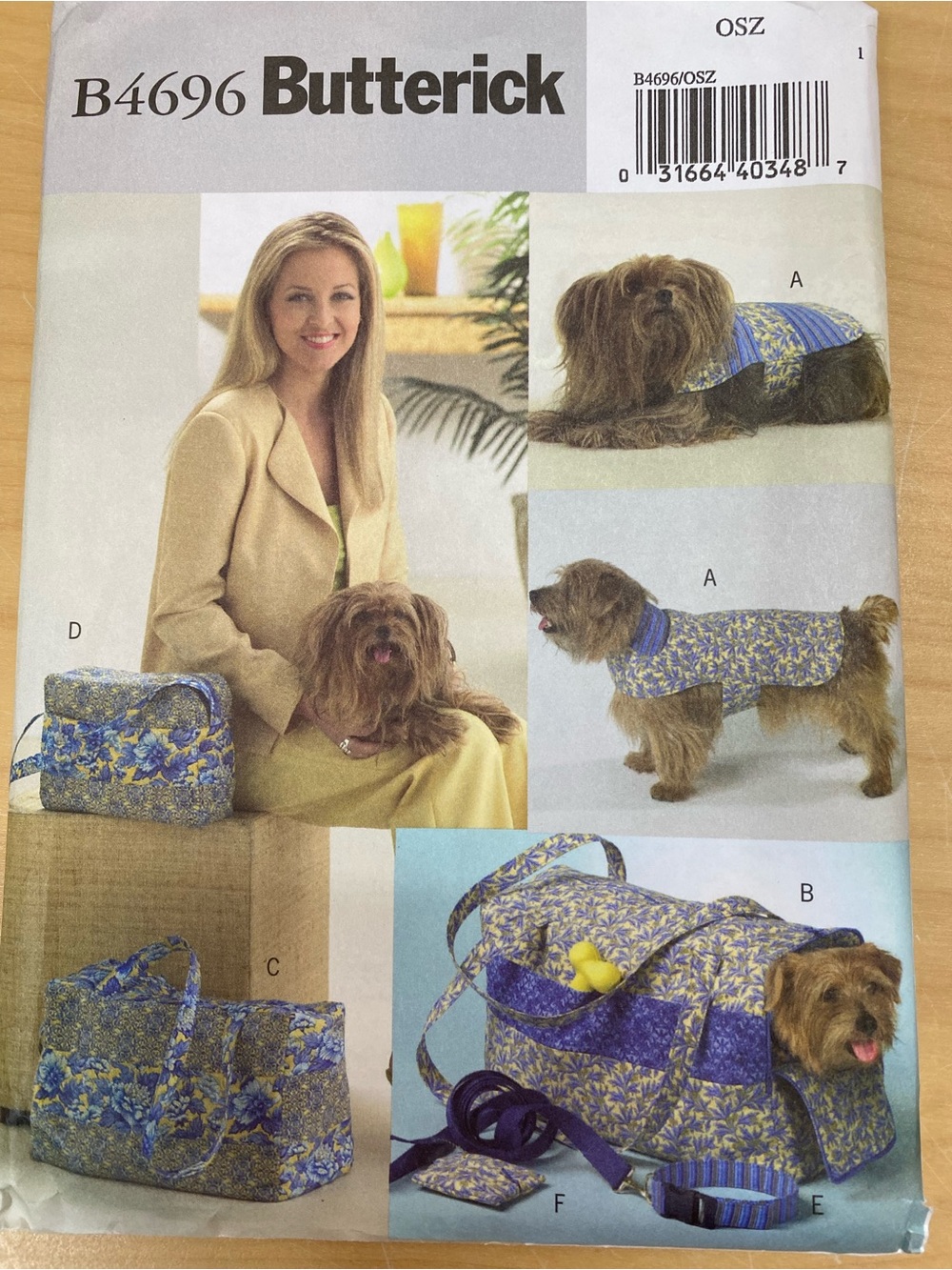 Butterick 4696 Dog Coat Carrier Leash Travel Bag Sewing Pattern Vintage 2005 NEW